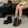 2025 New Pointed Belt Buckle Low Tube Skinny Fashion Martin Chelsea Women's Short Boots