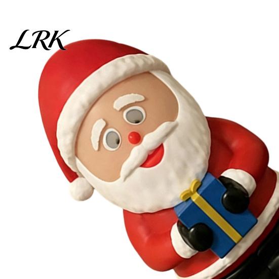 Glowing Statue LED Lighted Christmas Santa Claus Figurine, Animated Smile Face Festive Room Decor Holding Gift Box for Winter Holiday Tabletop