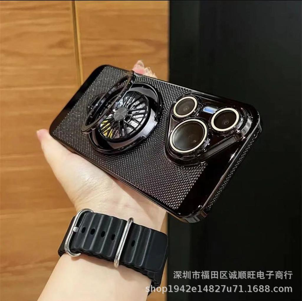 Applicable to Huawei Pura70 mobile phone case electroplating heat dissipation mesh shell rotating magnetic suction bracket mate60 hard case anti-drop