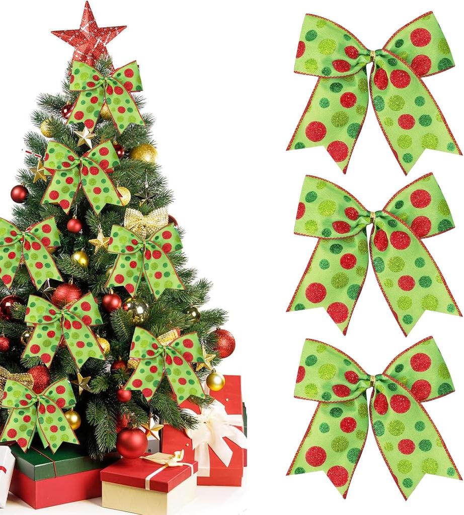 12 PCS Red Green Christmas Bows, 6' Wreath Bows for Tree & Home Decor
