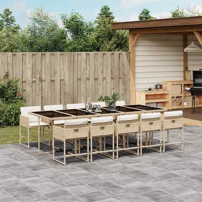 Vidaxl 11-Cz. Garden Furniture Set With Cushions, Beige, Poly Rattan