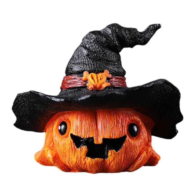Resins Witch Hat Pumpkin Miniature Figurine Halloween Home Office Tabletop Decors Festives Shelf Display Ornament Gift