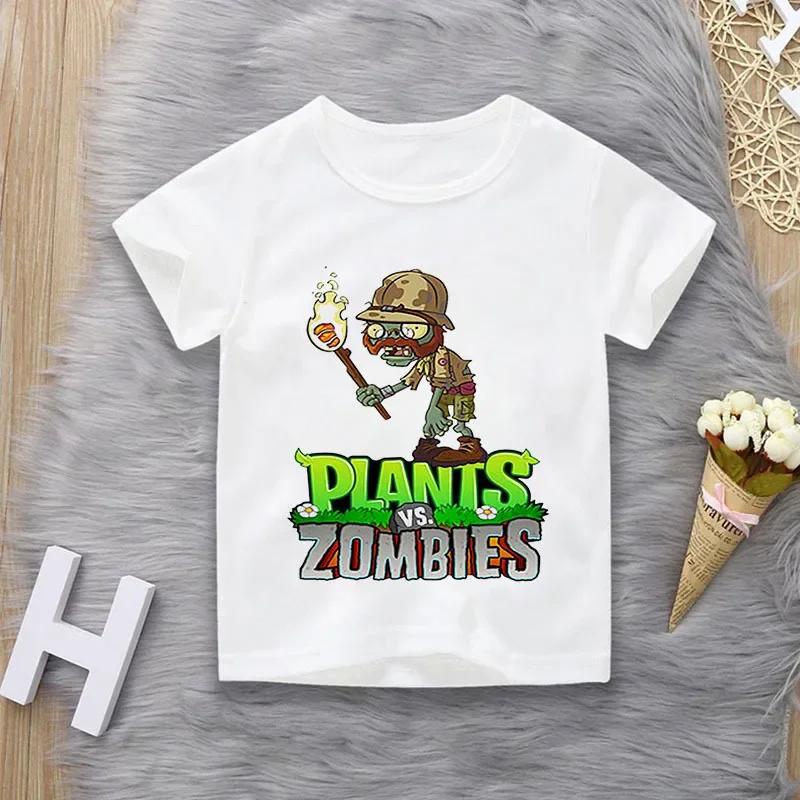 Plants Vs Zombies Printed Casual TShirt for Boys Girls Short Sleeve Top for Middle School Students Family Matching Outfits
