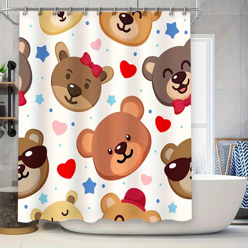 

Bear Print Shower Curtain Bath Decor With Cute Cartoon Animal Pattern For Home Decoration Waterproof Fabric Available In Various W60H190(CM)-1 Pcs