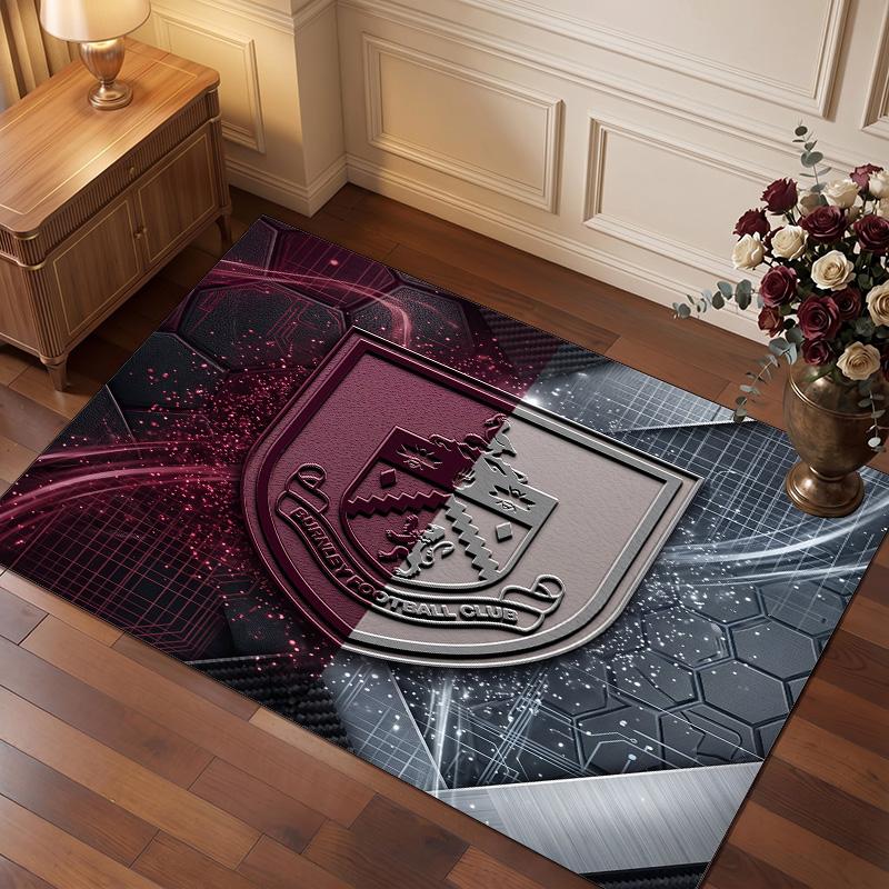 Burnley Football Print Crystal Velvet Rug, Comfortable Water Absorbent Non Slip Indoor Floor Carpet