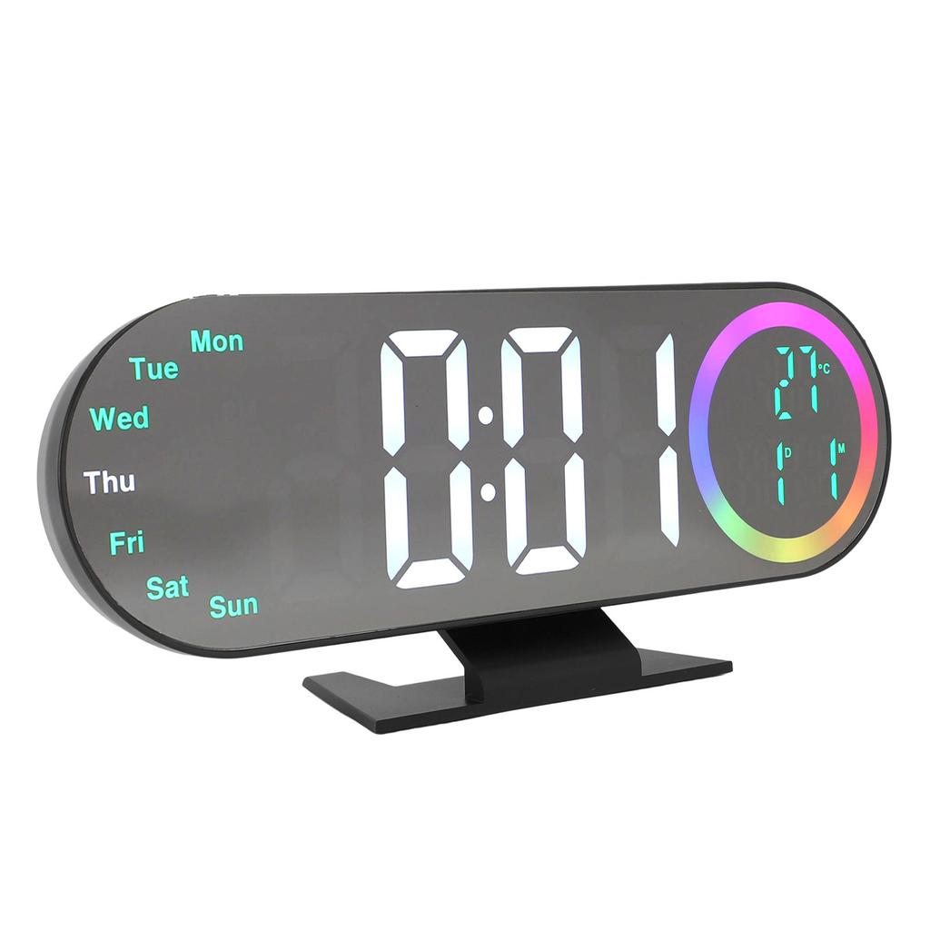Digital Alarm Clock LED Large Display Loud Mirror Desk Clock with 16 Color Night Light 3 Brightness Settings for Heavy