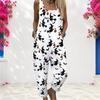 Damen Übergröße Quadratischer Ausschnitt Ärmellos Weiß Halloween-Print Lockerer Jumpsuit Mit Taschen Bündchen am Knöchel