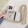 Chic Simple Floral Pattern PU Leather Case for iPhone 16e 11 12 13 14 15 Pro Max  Plus Long Lanyard Mirror Card Holder