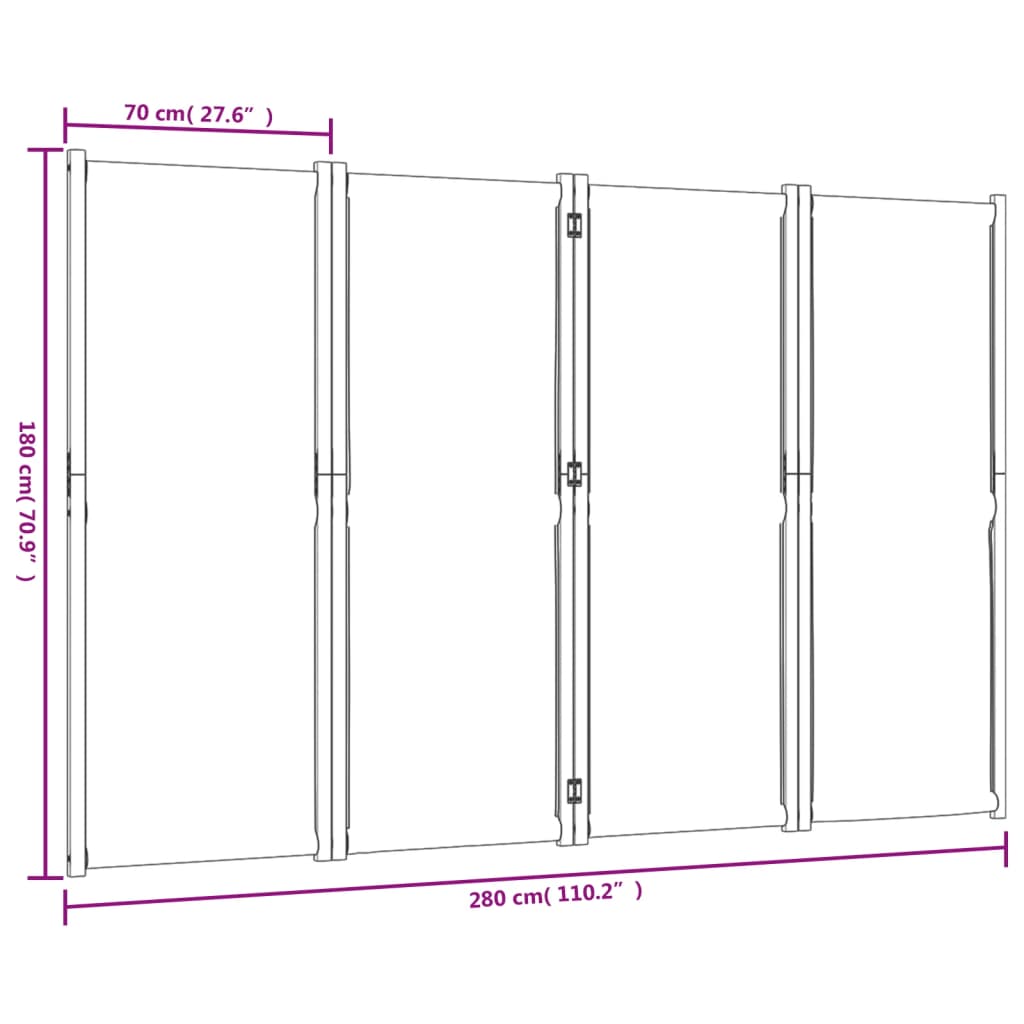 4 Piece Folding Screen In Dark Blue 280 X 180 Cm