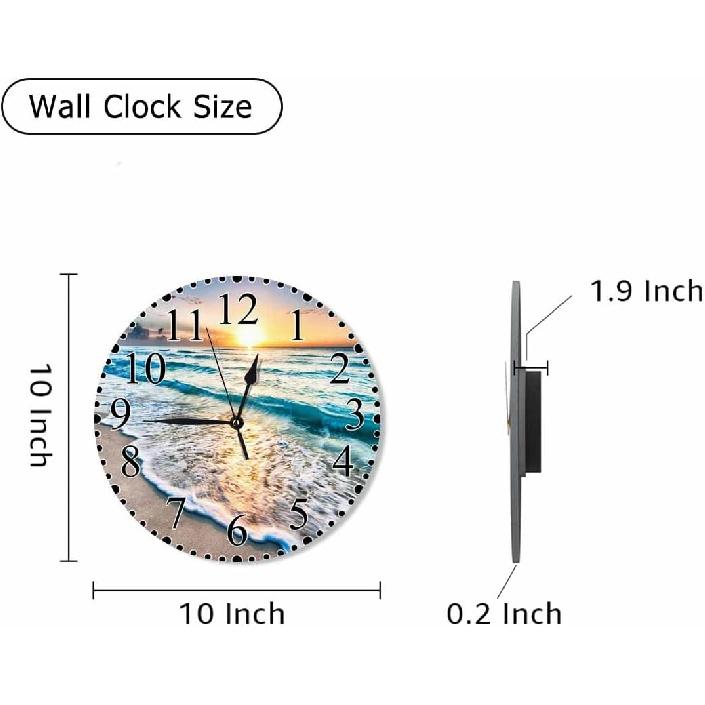 Seaside Wave Wall Clock 10 Inch Battery Operated Ocean Tropical Beach Sunset Dusk Blue Summer Hawaii Clock Silent Non-Ticking Modern Clocks