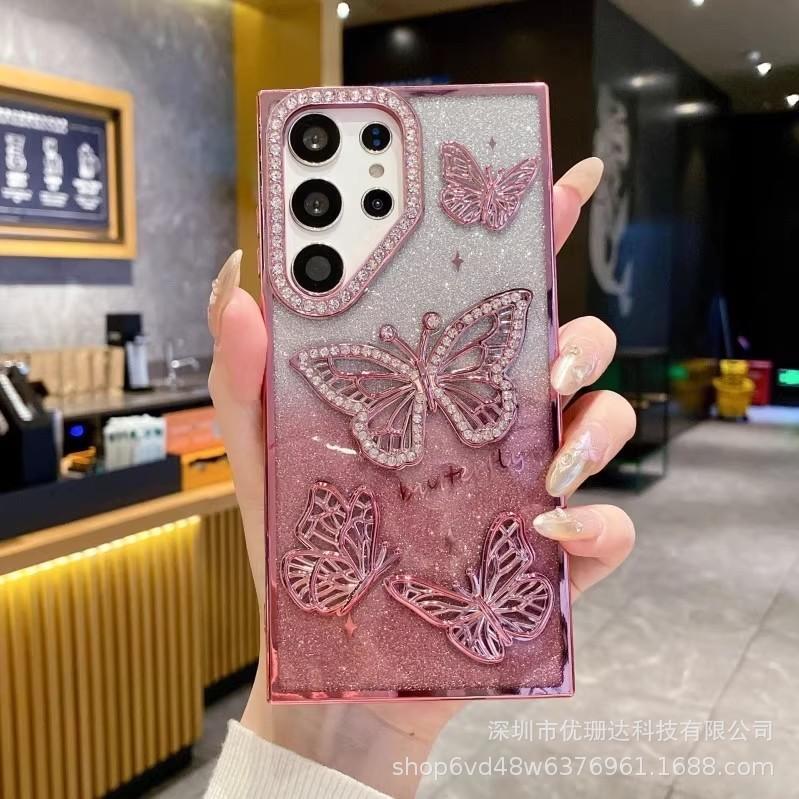 Applicable to Samsung S11UItra three-dimensional butterfly flash diamond electroplating mobile phone case S11 gradual change glitter A11 all-inclusive
