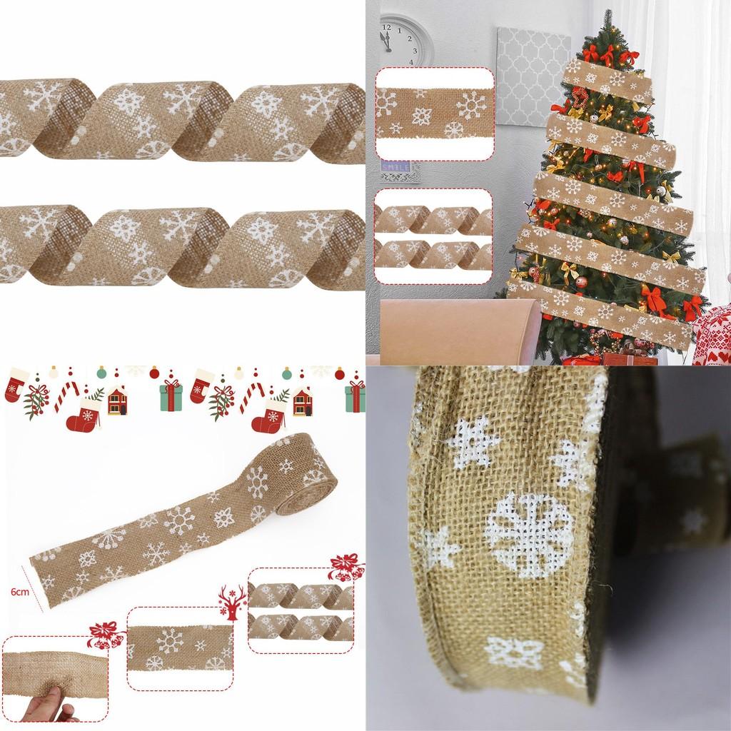 6cm Wide Decorative Snowflake Natural Burlap Christmas Ribbon For Charming Holiday Touches