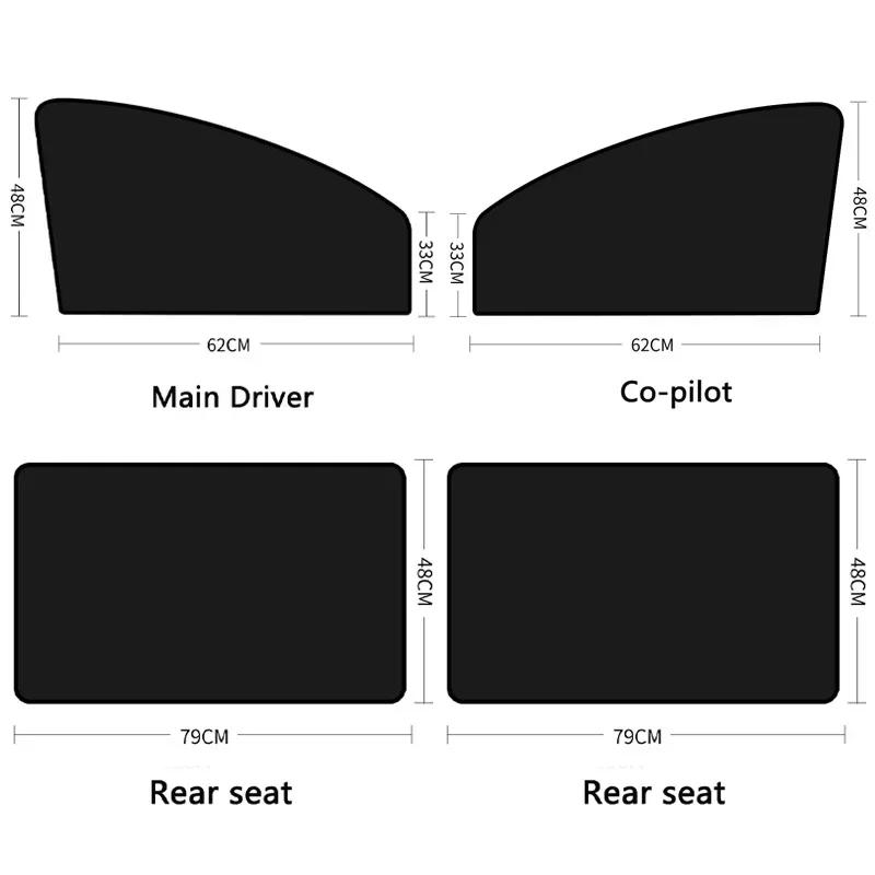 2PCS Magnetic Car Sun Shade UVProtection Covers Sun Visor Summer Protection Window Curtain for Front Rear Black Auto Accessories