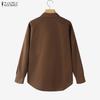ZANZEA Women Casual Turn Down Collar Long Sleeve Loose Blouse