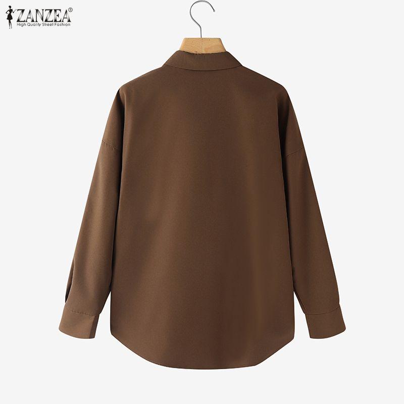 ZANZEA Women Casual Turn Down Collar Long Sleeve Loose Blouse