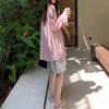 Pink Striped Shirt Women's 1116 Summer Korean Version Lazy Style Shirt Loose Long-sleeved Sunscreen Top Jacket Thin