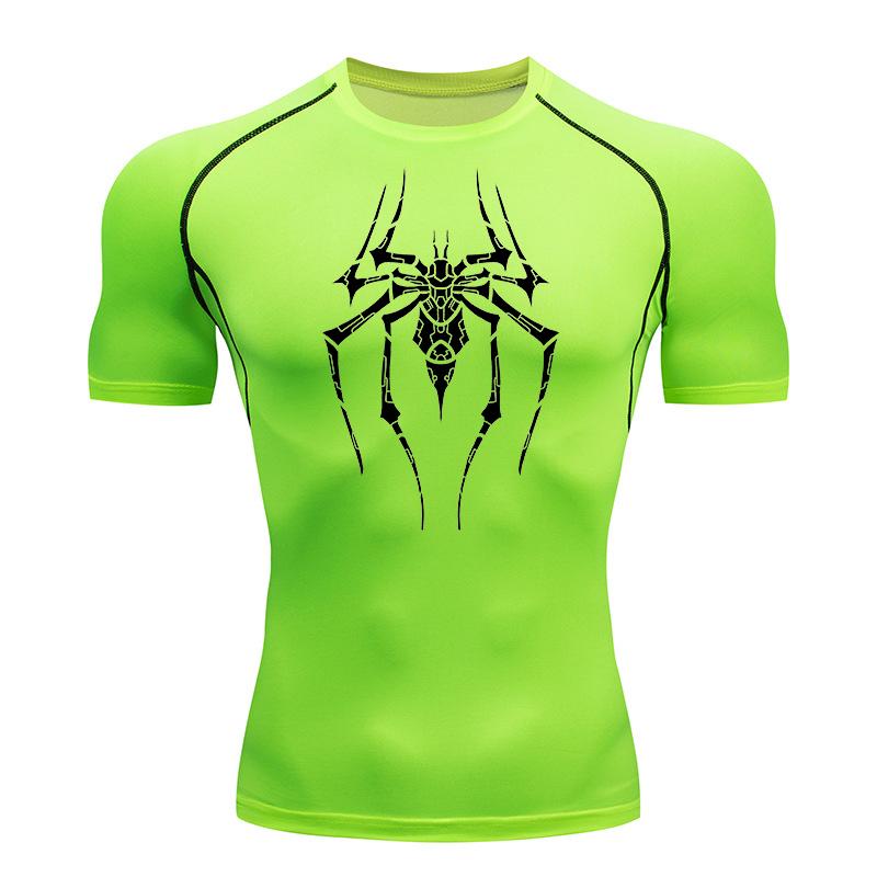 Spider Print Compression Shirts for Men Gym Workout Running Baselayers Undershirts Rash Guard Athletic Quick Dry Tshirts Tops