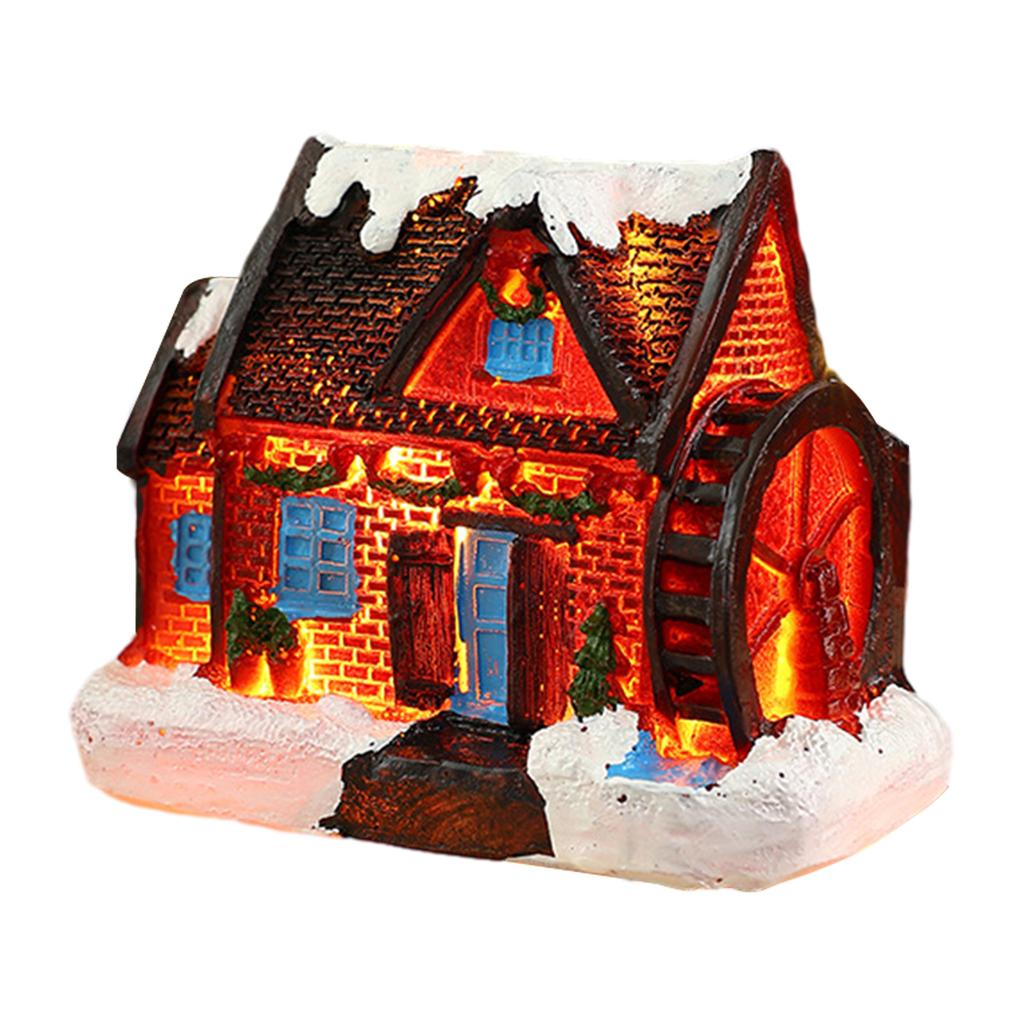 Christmas Village Scene for Home Desktop Ornaments Resin House Snowy Winter Town With LED Light Figurines for Christmas