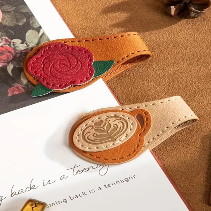 1/2 Stück Vintage Rose Kaffee Doppelseitige Magnetische Lesezeichen-Clips Für Männer Frauen Retro PU-Leder Magnetische Lesezeichen Lesezeichen