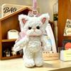 Soft Polyester Cat Pendant Plush Pendant, Cute Fuzzy Curly Kitten Charm, Decorative Keychain Stuffed Animal Backpack Gift for Lovers Bags