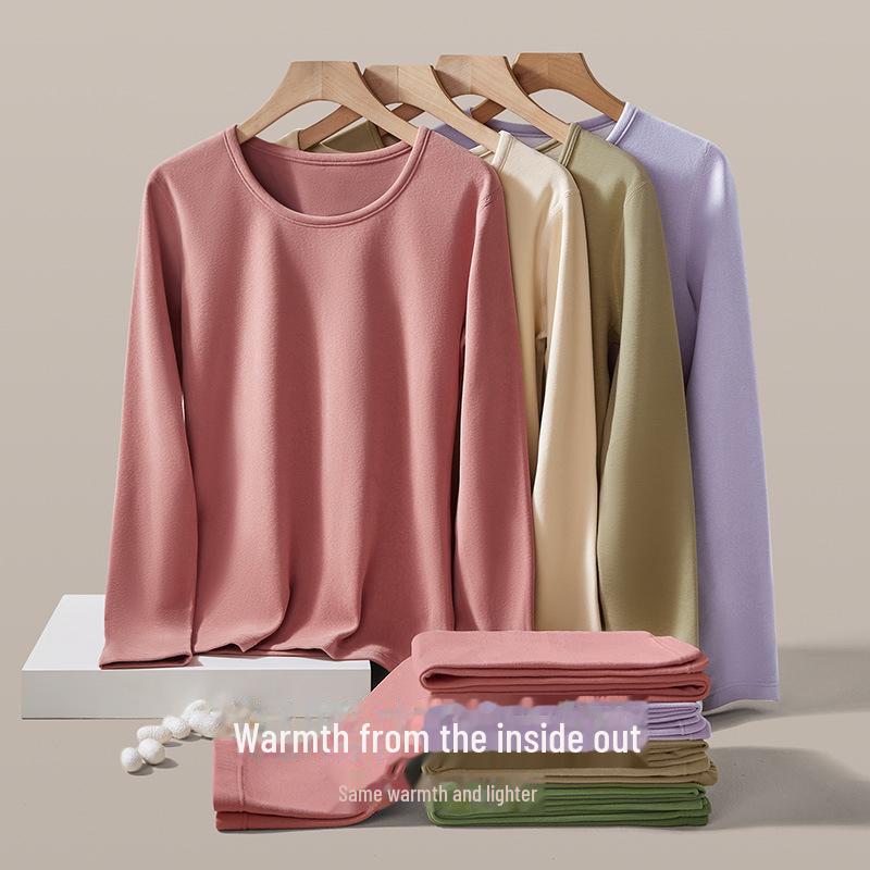 Women's 7A Antibacterial Thermal Underwear Set - Round Neck, Slim Fit, Sanded Fabric, Autumn/Winter Collection.