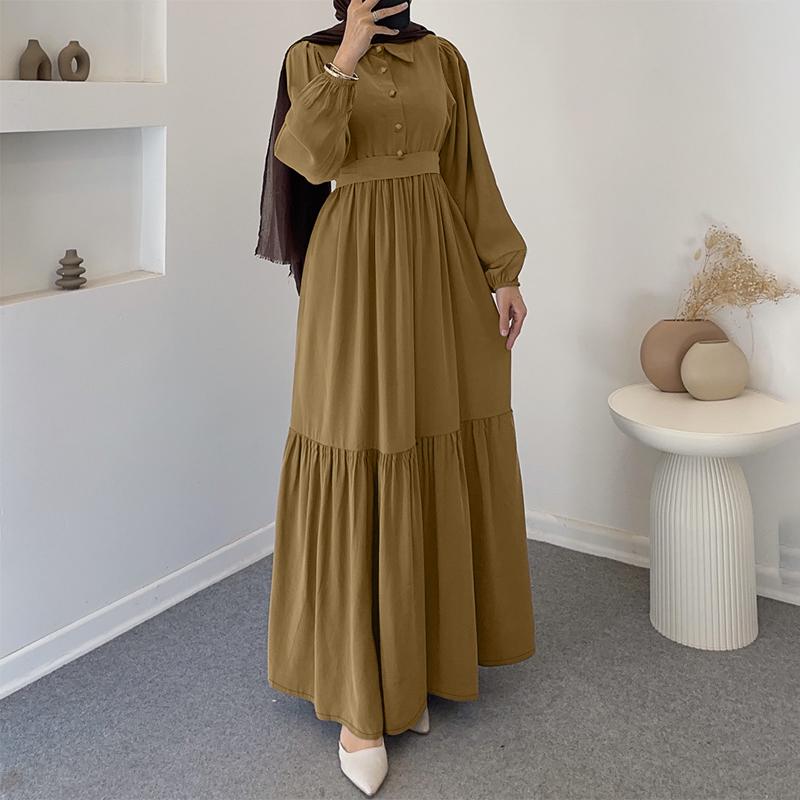 ZANZEA Dámské ležérní límec s dlouhým rukávem, volné dlouhé šaty