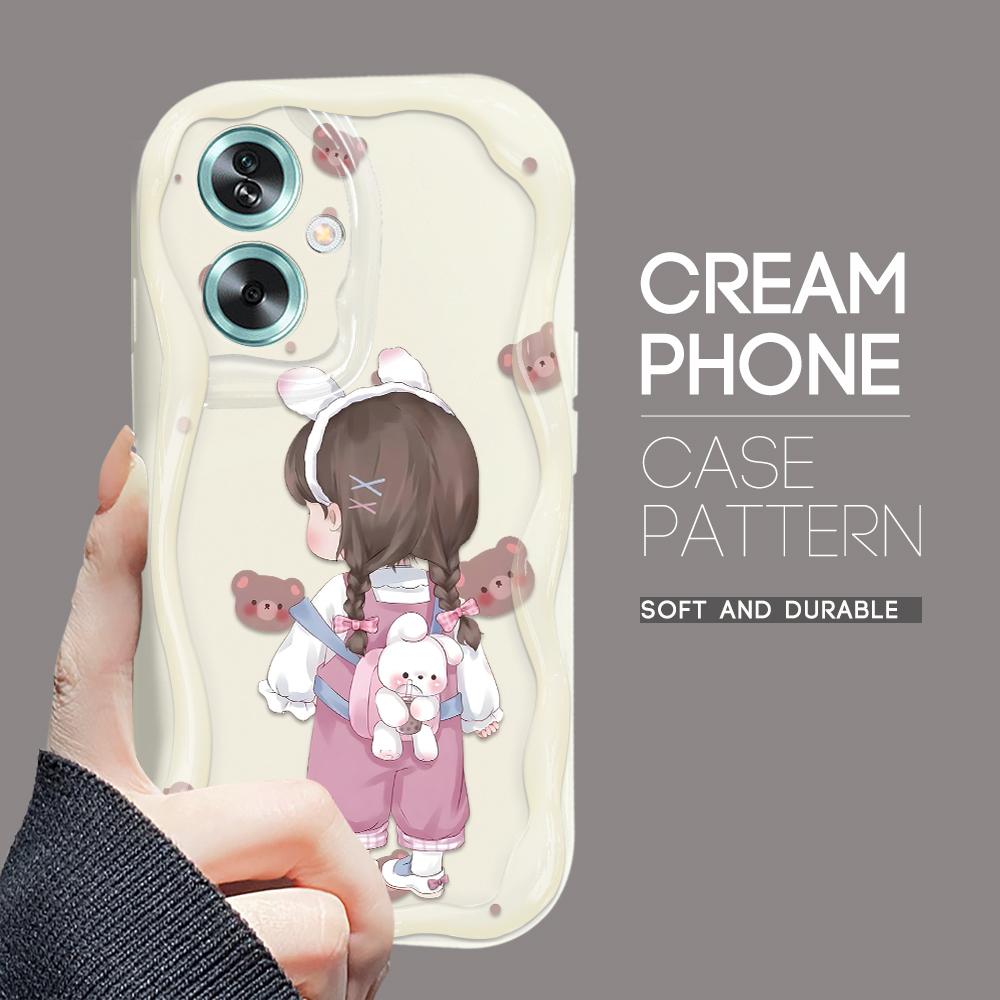 

Милий мультяшний візерунок, кремовий текстурний корпус, м’який силіконовий чохол з хвилястим краєм для OPPO Reno Realme Realme C55 білий