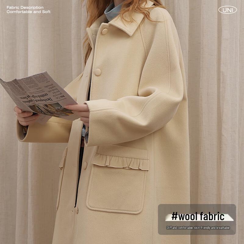 UNIFREE Korean Style Wool-Look Long Overcoat