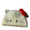 Cute Cat Bow Warm Woolen Hat for Women In Autumn and Winter Versatile Niche Slimming Cat Ears Sweet Knitted Hat