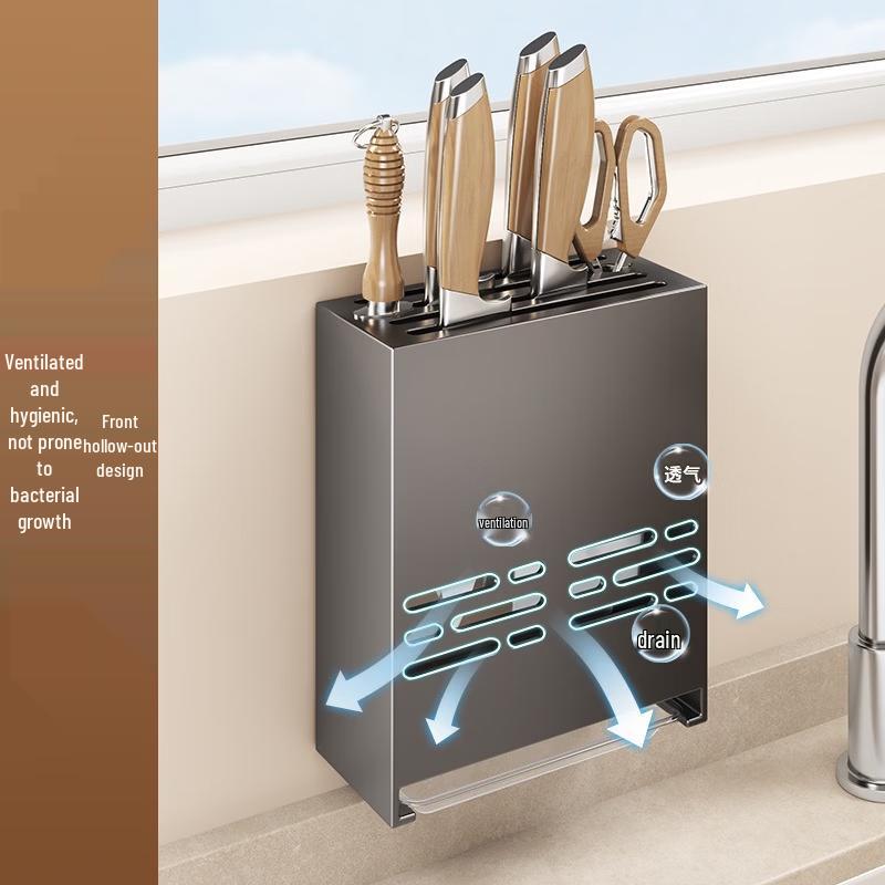 Brangdy No-Drill Wall-Mounted Kitchen Knife & Chopstick Holder Set