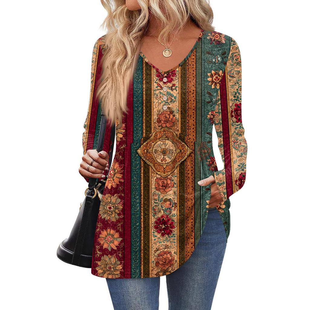 Women's Fashion Casual Long Sleeve Solid Color Shirt Women's V-Neck Tops