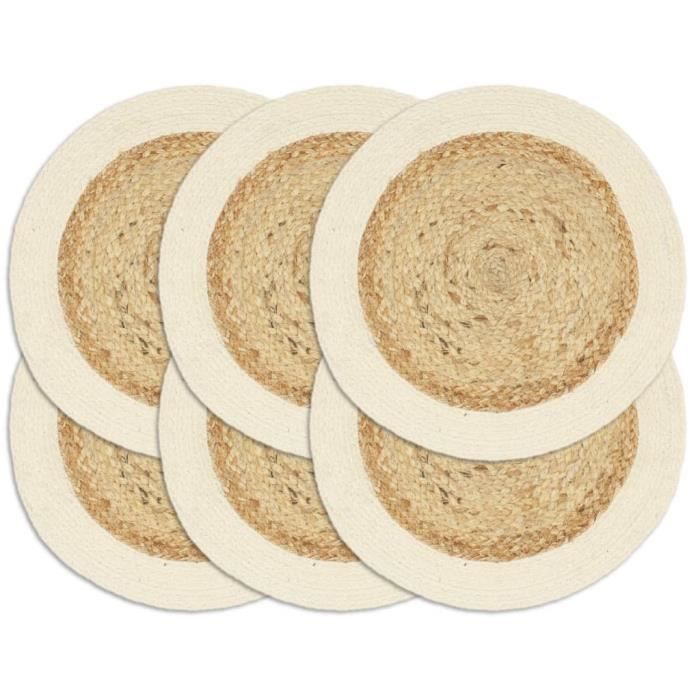 VidaXL Napperons 6 pcs Naturel Plain 38 cm Rond Jute et coton