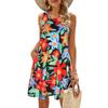 Summer Women's Beach Dress Bohemian Style Sleeveless Fresh Floral  T-shirt, Vest And Vest Dress Elegant Short Dress