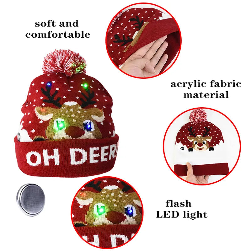 Christmas Themed Light Up Beanie with LED Lights Xmas Gift for Kids Adult