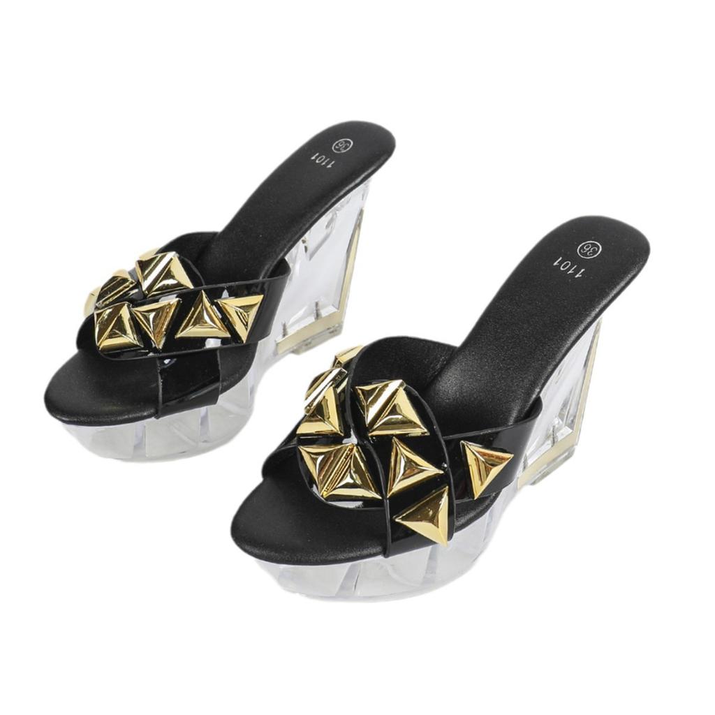 Slope Heel 11CM Nightclub High Heels Trend Women's Shoes Hotel Nightclub Transparent Crystal Banquet Crystal LFD-1101-Q5