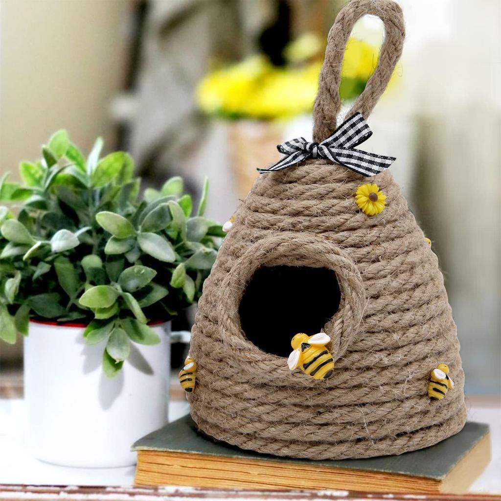 Handmade Beehive Ornaments Beehive Decor Jute Hanging Bee Tiered Tray Decor Cute Handmade Honeycomb Decoration Party Ornament