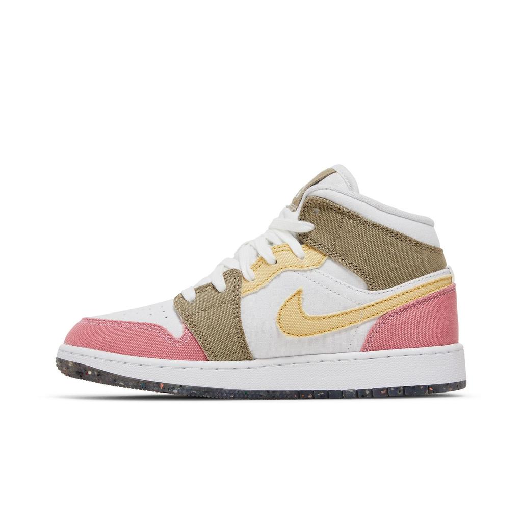 Air Jordan 1 Mid SE Grade School 'Pastel Grind' (Unisex) White / Vivid Green Kids' Basketball Shoes DJ0338 100