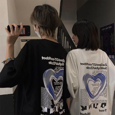 Été nouveau T-shirt à manches courtes hommes et femmes en vrac américain décontracté tendance amour impression Ins Couple demi-manche T-shirt