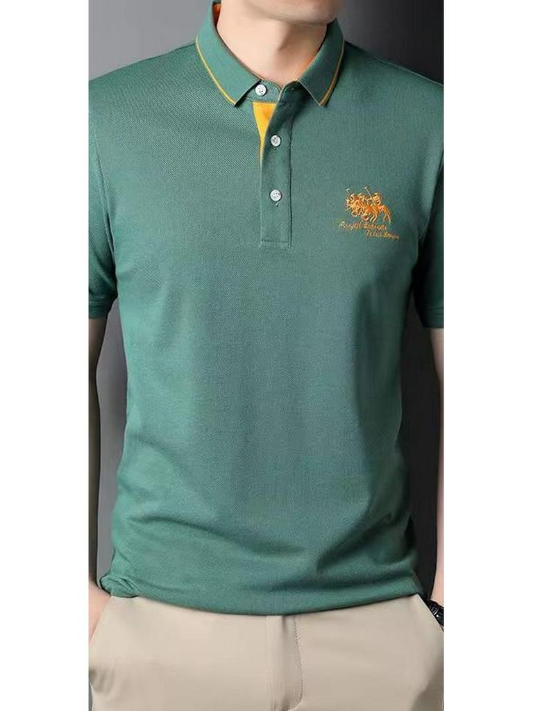 Men's Short-Sleeve Embroidered Polo Shirt - Casual Fit, Ideal for Middle-Aged and Young Adults, Summer Collection.