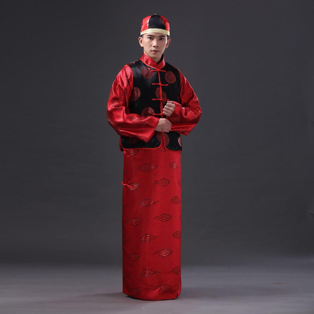 Men's Chinese Retro Wedding Tang Suit Long Robe: Groom's Mandarin Jacket & Best Man Formal Wear