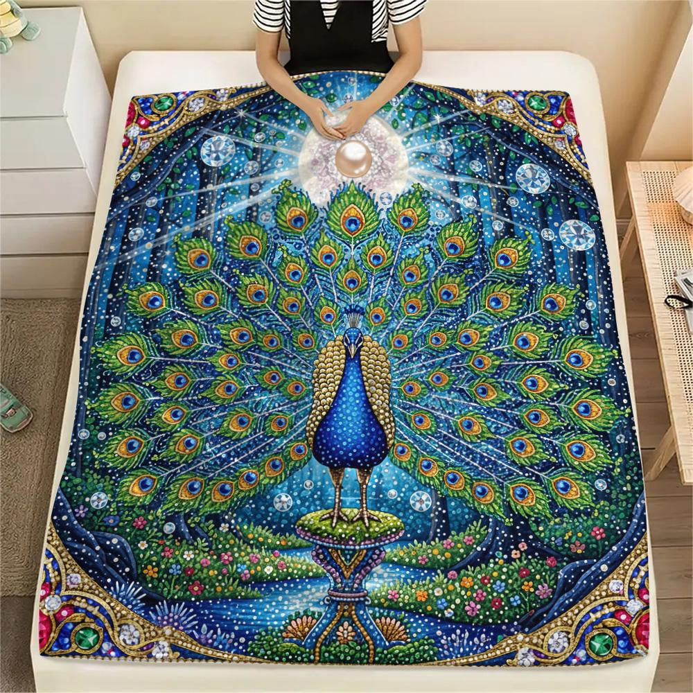 

Flower Peacock Print Flannel Blanket, High quality Comfortable for All Seasons, Home Decor, Warmth and Comfort 80cm x 120cm