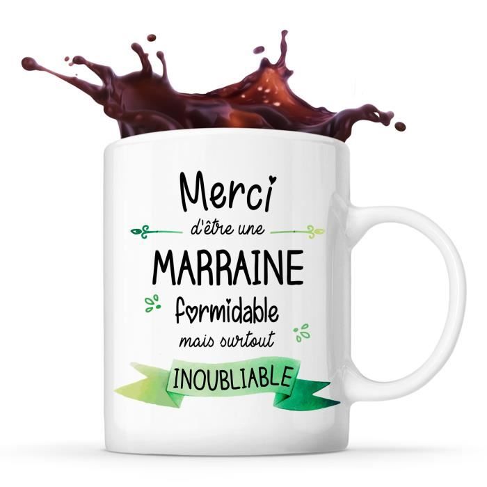 Mug Merci Marraine Inoubliable | Tasse Idée Cadeau Anniversaire Noël Famille