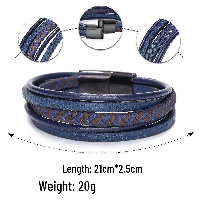 Handgefertigtes ethnisches Seil-Lederarmband mit Magnetverschluss für Herren