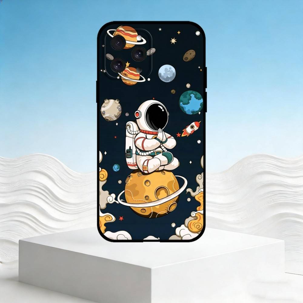 Q-Q version of astronaut Phone Case For iPhone 17,16,15,14,13,12,11 Plus,Pro Max,SE4Soft Silicone Black Cover