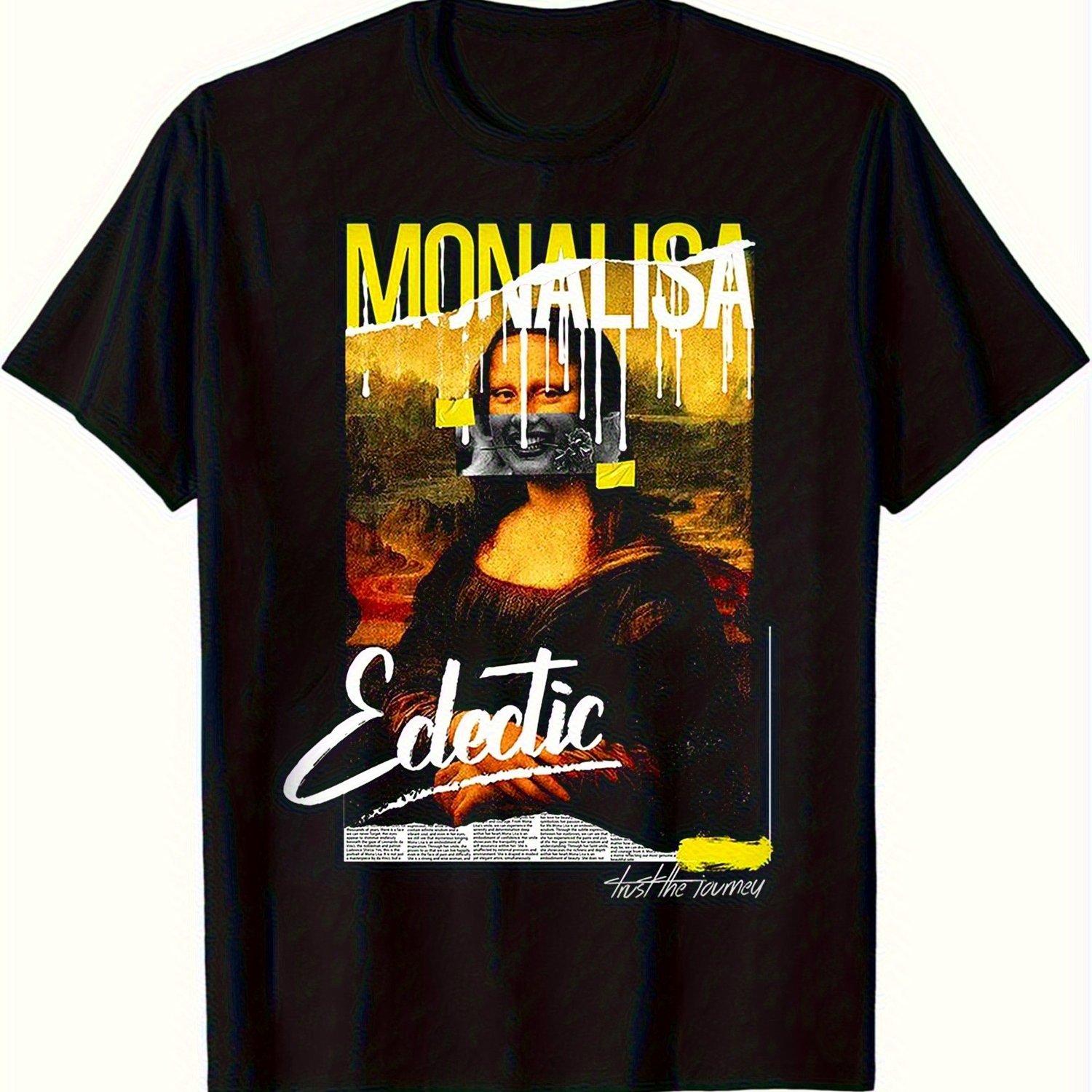 

Men s Fun Mona Lisa Humorous Pattern T-shirt Heavy Duty Round Neck T-shirt Edge Feel Mona Lisa Copywriting Pattern 4XL