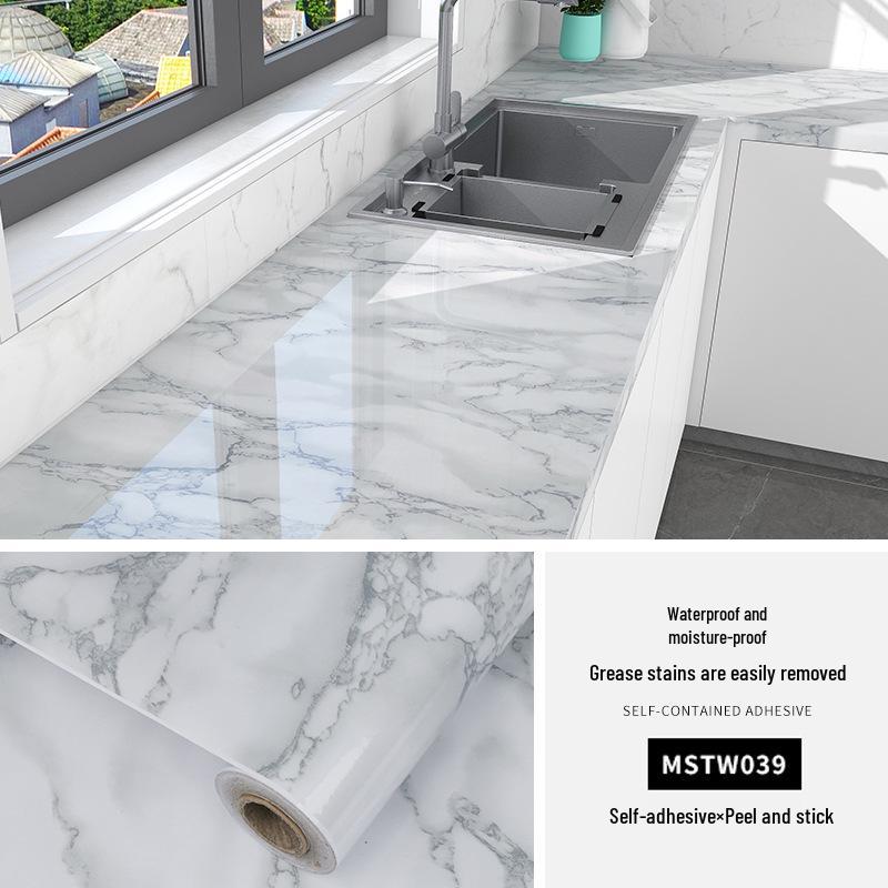 Waterproof, Oil-Proof Marble Self-Adhesive Wallpaper for Bathroom, Kitchen, Living Room, and Toilet Renovation.