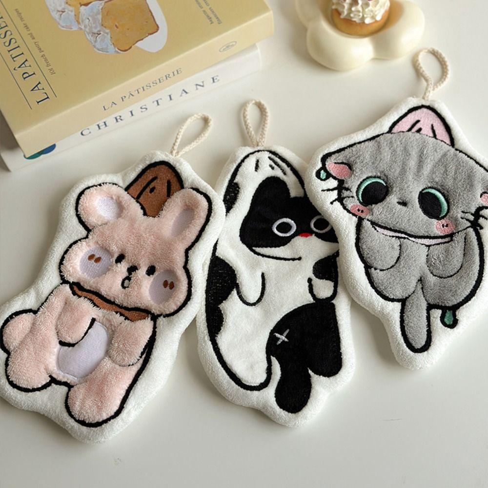 New Cartoon Hand Towel Cute Cat Soft Bathroom Kerchief Strong Water Absorption Coral Fleece Washcloth Kitchen