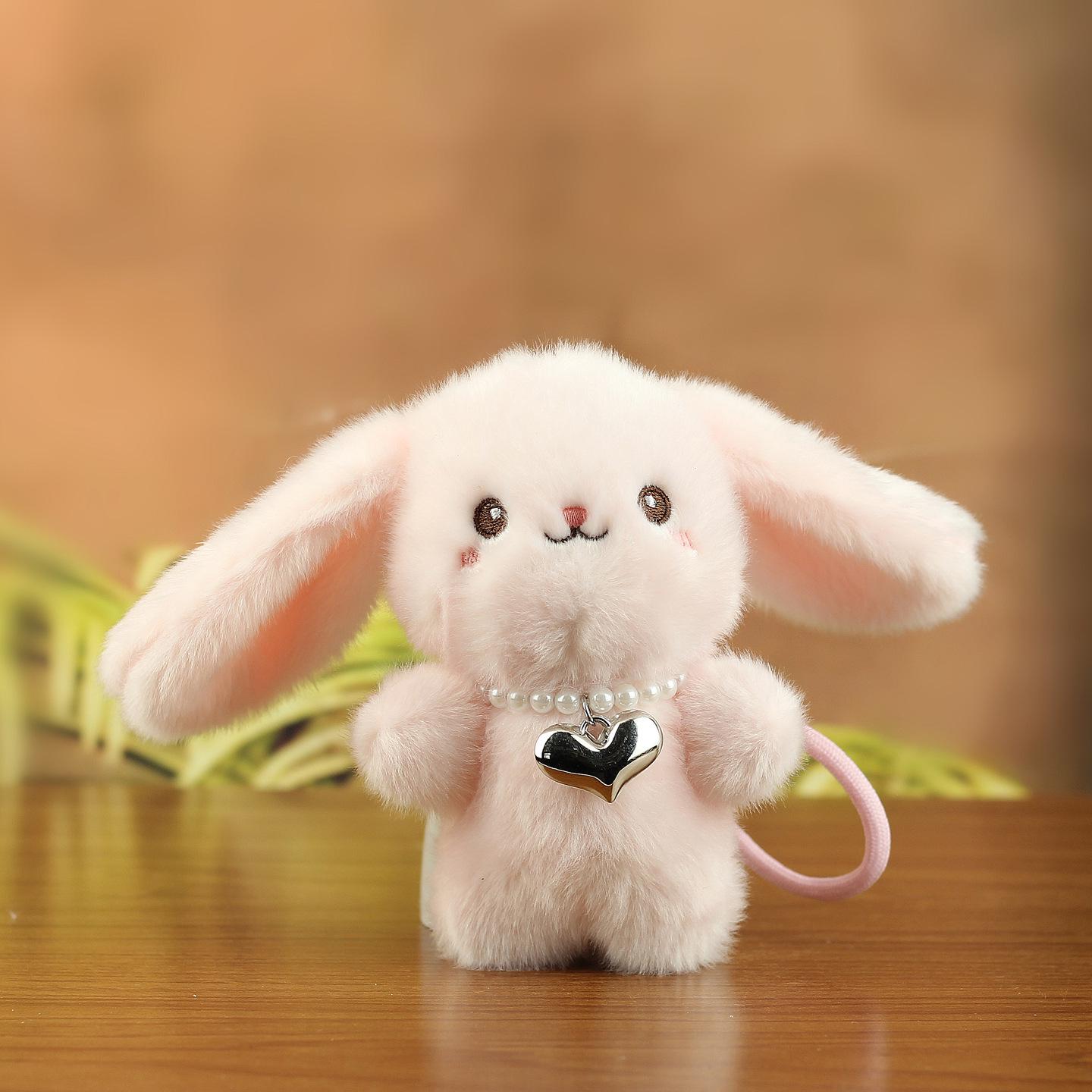 Net Celebrity Pearl Chain Rabbit Plush Keychain Doll Approx. 14cm