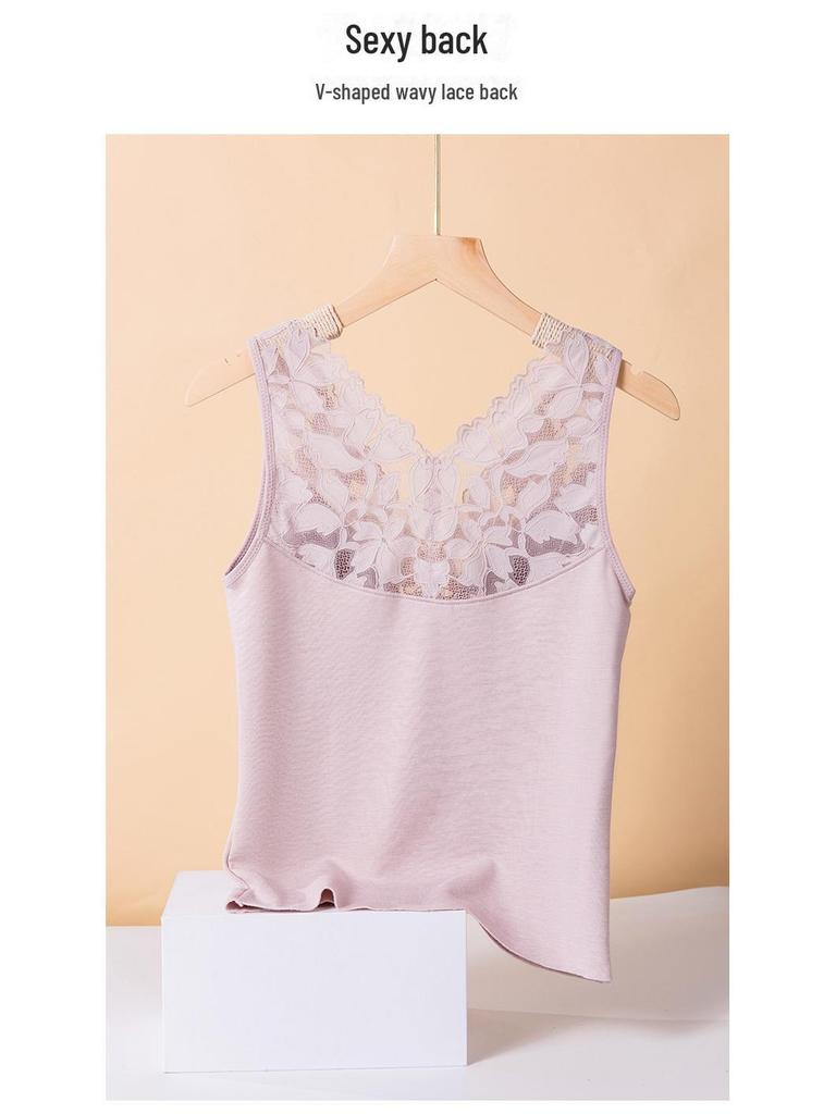 Women's Silk Warm Vest: Thickened Mulberry Silk, Brushed, Lace Top for Autumn/Winter