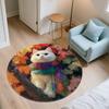 Cat with Leaf Scarf,Round Area Rug,Carpet Rug for Living Room Bedroom Sofa Playroom Decor,Non-slip Floor Mat